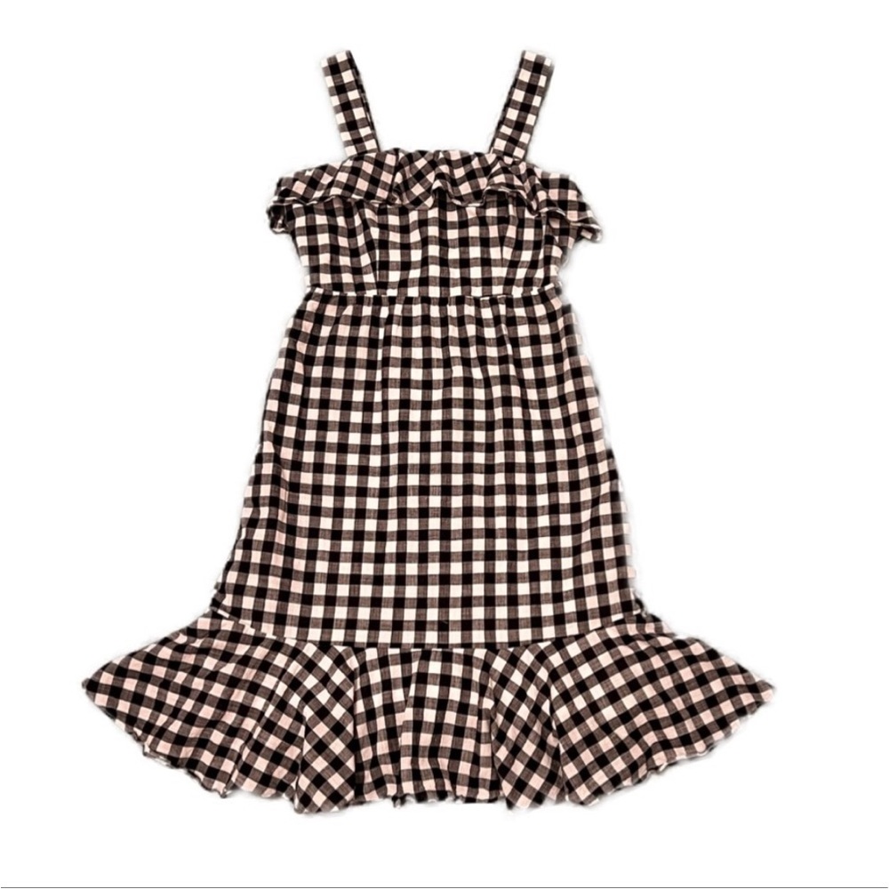 J. Crew Black and White Checkered Gingham Plaid Ruffle Sleeveless Midi Size 4